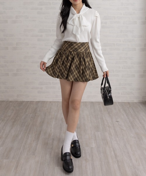clear（クリア）の「チェック柄切替バルーンミニスカート[着回し力抜群 ガーリー]≪AW新作≫（スカート・レディース・ブラウン/ブラック・S/M）」の15枚目の写真