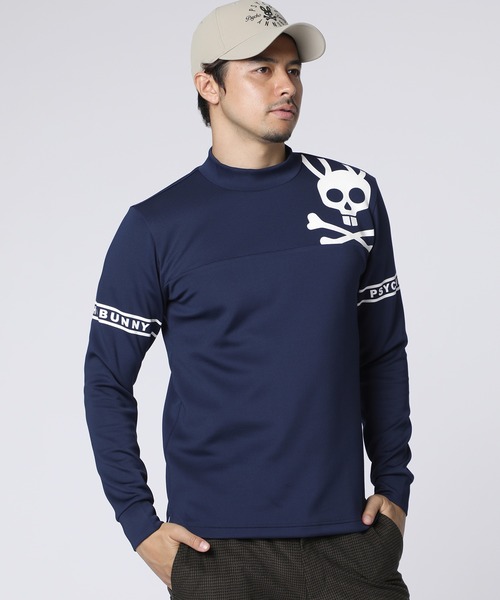[GOLF]ラインスリーブロゴ モックネックＴシャツ