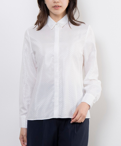 NARACAMICIE(ナラカミーチェ)の「【NARACAMICIE】ドットジャガード長袖シャツ衿ブラウス(シャツ/ブラウス・レディース・ネイビー/ホワイト・M/S/L)」の3枚目の写真