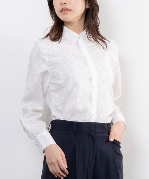 NARACAMICIE(ナラカミーチェ)の「【NARACAMICIE】ドットジャガード長袖シャツ衿ブラウス(シャツ/ブラウス・レディース・ネイビー/ホワイト・M/S/L)」の4枚目の写真
