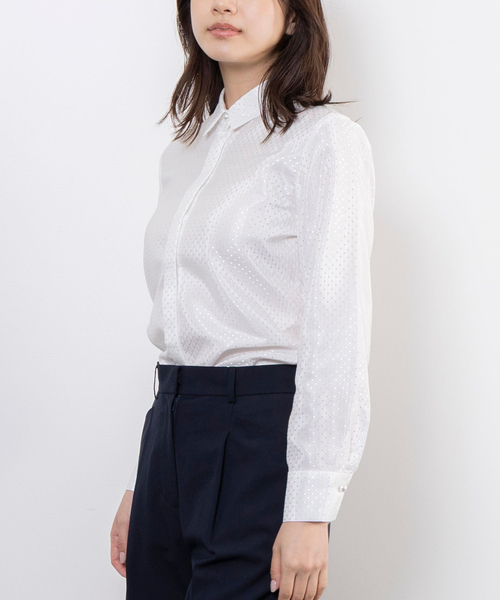 NARACAMICIE(ナラカミーチェ)の「【NARACAMICIE】ドットジャガード長袖シャツ衿ブラウス(シャツ/ブラウス・レディース・ネイビー/ホワイト・M/S/L)」の5枚目の写真