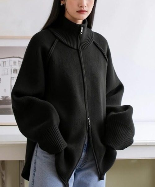 cammie(キャミー)の「ハイネックジップカーディガン(ニット/セーター・レディース・ブラウン/ネイビー/ブラック/アイボリー/カーキ・F)」の10枚目の写真