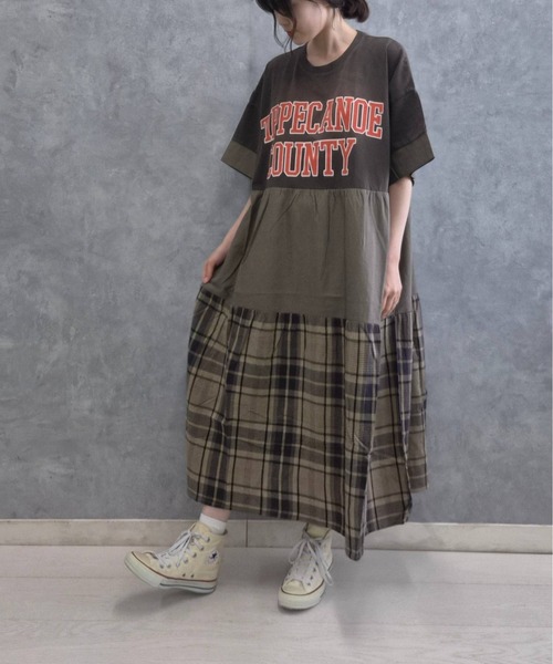 Bleu Bleuet(ブルーブルーエ)の「切り替えピグメントワンピース(ワンピース・レディース・チャコールグレー/グリーン・FREE)」の1枚目の写真