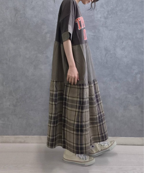 Bleu Bleuet(ブルーブルーエ)の「切り替えピグメントワンピース(ワンピース・レディース・チャコールグレー/グリーン・FREE)」の4枚目の写真