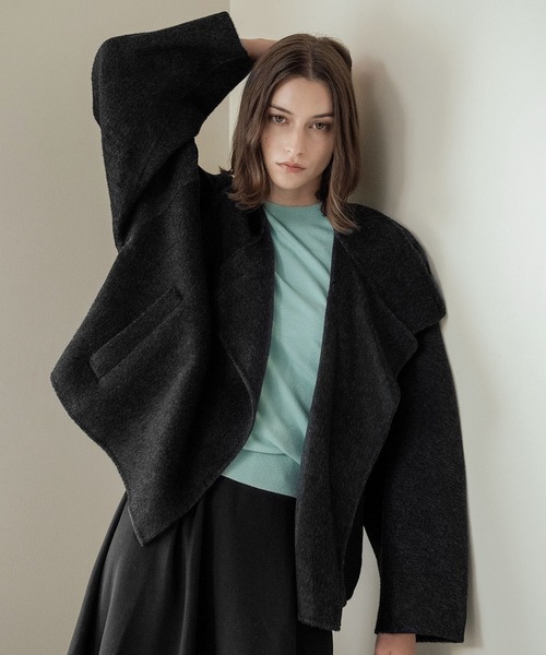 セール】【2025AW】【ウール100％】スタンドカラー ショート丈 コート