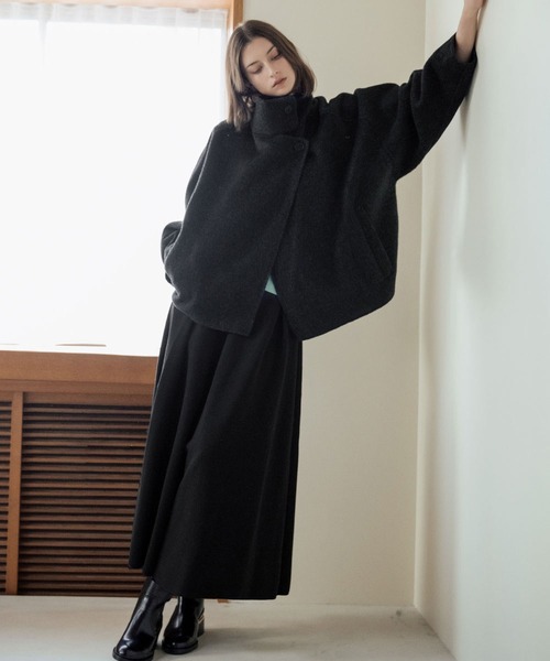 セール】【2025AW】【ウール100％】スタンドカラー ショート丈 コート