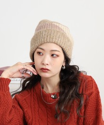 三角マルチカラー　コットンニットキャップ　s/mサイズ　all knitwear 三角マルチカラー コットンニットキャップ s/mサイズ all