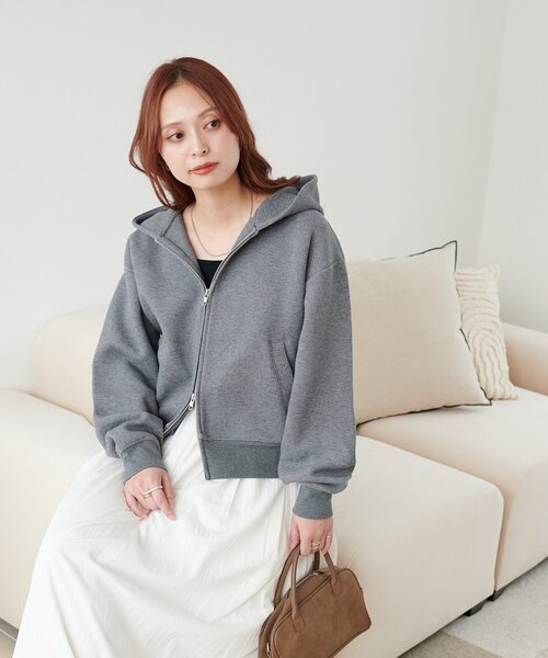 Mal.ボンディングパーカー グレー ボンディングパーカー パーカー レディース 長袖 送料無料・再