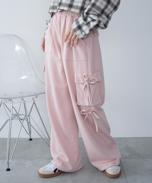 WEGO（ウィゴー）の「WEGO/【25年秋冬新作】リボンカーゴスウェットパンツ（その他パンツ・レディース・ブラック/ピンク/杢グレー・FREE）」の3枚目の写真