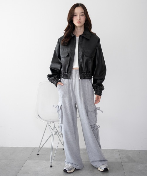 WEGO（ウィゴー）の「WEGO/【25年秋冬新作】リボンカーゴスウェットパンツ（その他パンツ・レディース・ブラック/ピンク/杢グレー・FREE）」の11枚目の写真