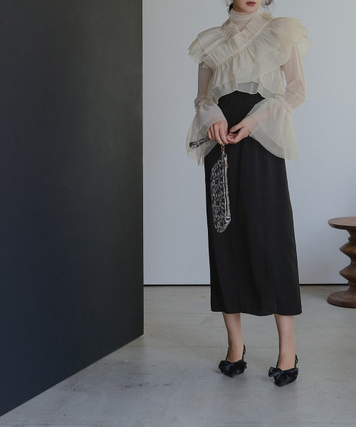 Callarus(カラルス)の「〔Callarus〕<単品>袖フリルデザインチュールブラウス(シャツ/ブラウス・レディース・アイボリー/ブラック・M/L/LL/3L/S)」の9枚目の写真