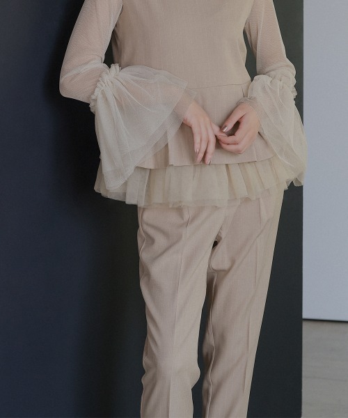 Callarus(カラルス)の「〔Callarus〕<単品>袖フリルデザインチュールブラウス(シャツ/ブラウス・レディース・アイボリー/ブラック・M/L/LL/3L/S)」の22枚目の写真