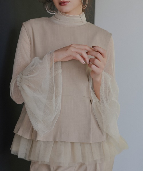 Callarus(カラルス)の「〔Callarus〕<単品>袖フリルデザインチュールブラウス(シャツ/ブラウス・レディース・アイボリー/ブラック・M/L/LL/3L/S)」の21枚目の写真