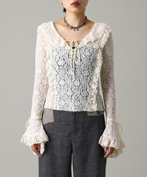 forget-me-nots(フォーゲットミーノッツ)の「forget-me-nots Lace Long Sleeve Blouse FMN-25AW-BU-001(シャツ/ブラウス・レディース・ブラウン/オフホワイト・FREE)」の2枚目の写真