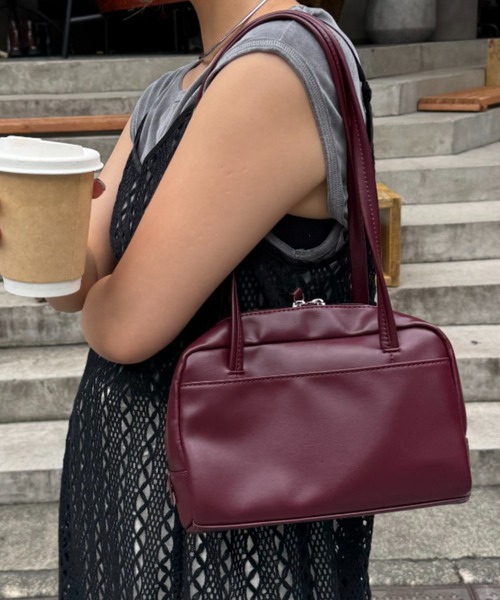 CIAOPANIC TYPY（チャオパニックティピー）の「■【600mlペットボトル収納可能】ロングハンドルボストンBAG（トートバッグ・レディース・ブラック/バーガンディー/アイボリー・ONE SIZE）」の3枚目の写真