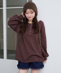 Kastane（カスタネ）の「【S.Mサイズ展開】ワッフルヘンリープルオーバー（Tシャツ/カットソー・レディース）」