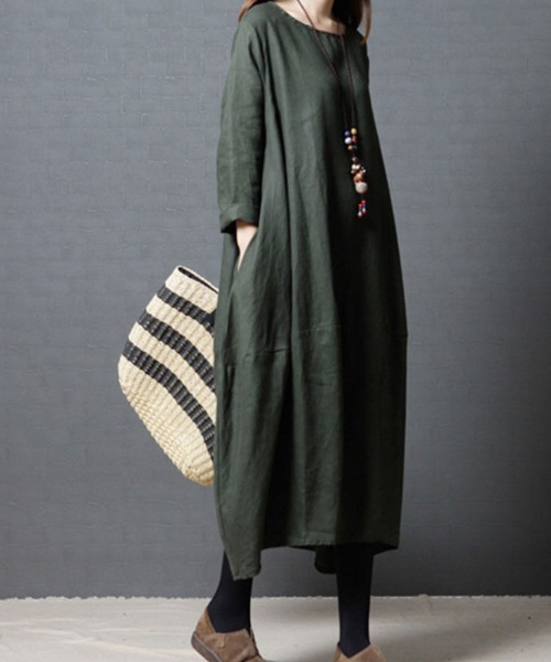SallyLunn(サリーラン)の「【大人ナチュラル】ゆったりワンピース(ワンピース・レディース・グリーン/ブラック・MEDIUM/LARGE)」の1枚目の写真