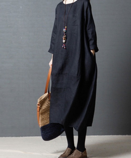 SallyLunn(サリーラン)の「【大人ナチュラル】ゆったりワンピース(ワンピース・レディース・グリーン/ブラック・MEDIUM/LARGE)」の3枚目の写真