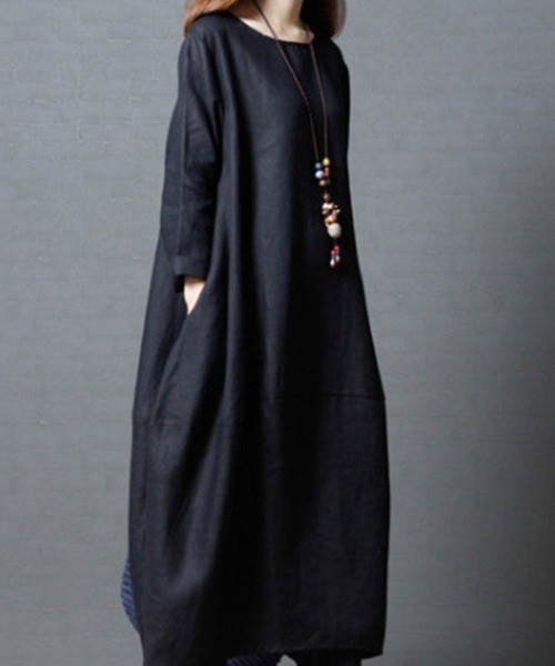 SallyLunn(サリーラン)の「【大人ナチュラル】ゆったりワンピース(ワンピース・レディース・グリーン/ブラック・MEDIUM/LARGE)」の4枚目の写真