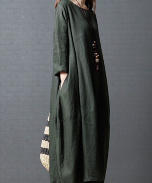 SallyLunn(サリーラン)の「【大人ナチュラル】ゆったりワンピース(ワンピース・レディース・グリーン/ブラック・MEDIUM/LARGE)」の5枚目の写真