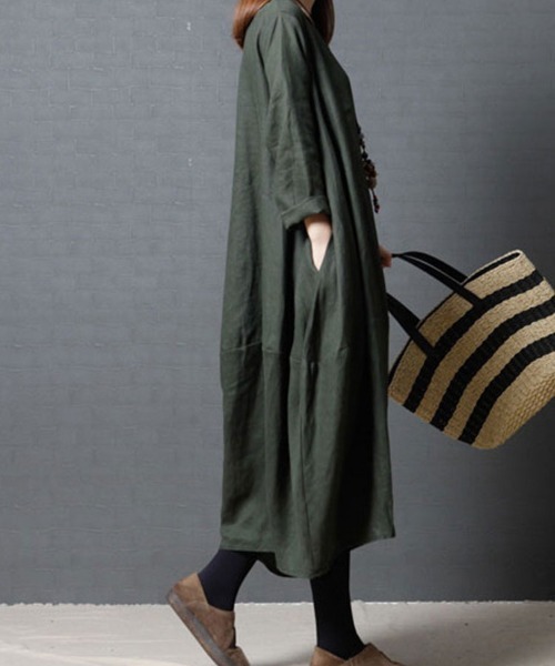 SallyLunn(サリーラン)の「【大人ナチュラル】ゆったりワンピース(ワンピース・レディース・グリーン/ブラック・MEDIUM/LARGE)」の6枚目の写真