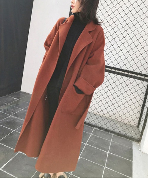 AMAJI(アマジ)の「サイドスリットチェスターコート(チェスターコート・レディース・レンガ/ブラック/アイボリー・MEDIUM/LARGE)」の14枚目の写真