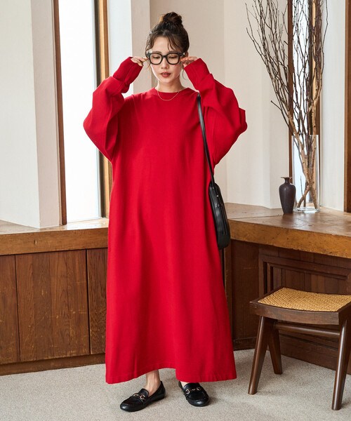 極美品 ダイアグラム 秋カラー プリーツニットワンピース マキシ丈