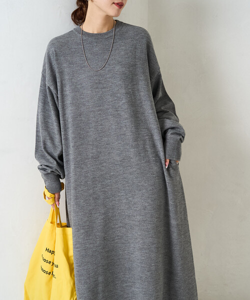 セール】限定展開 フレア マキシ カラー ニット ワンピース