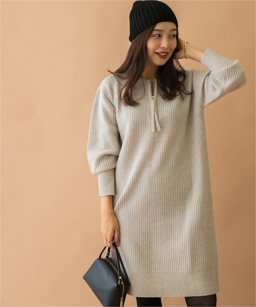 ワンピース a. F by ROSSO ハミルトン片畦ハーフZIPミニワンピース（ワンピース