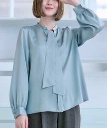 AOYAMA | 華やかさが目を引く微光沢素材!取り外しタイ付ブラウス(シャツ/ブラウス)