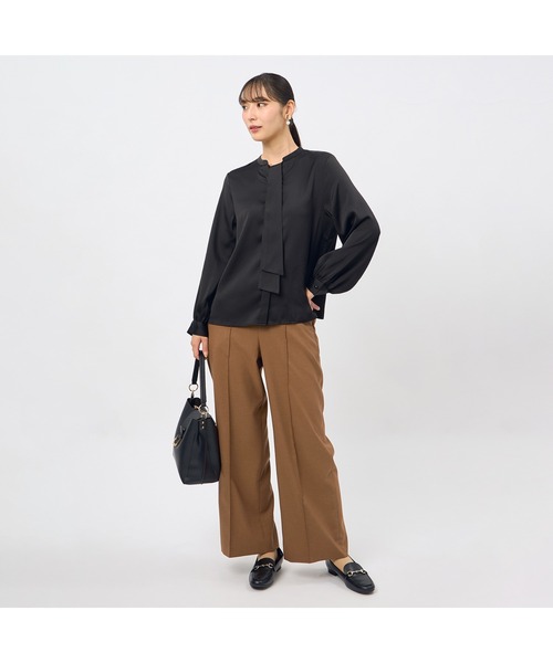 AOYAMA（アオヤマ）の「華やかさが目を引く微光沢素材!取り外しタイ付ブラウス（シャツ/ブラウス・レディース・ブラック/サックスブルー/ホワイト/ピンク・S/M/L/LL）」の12枚目の写真