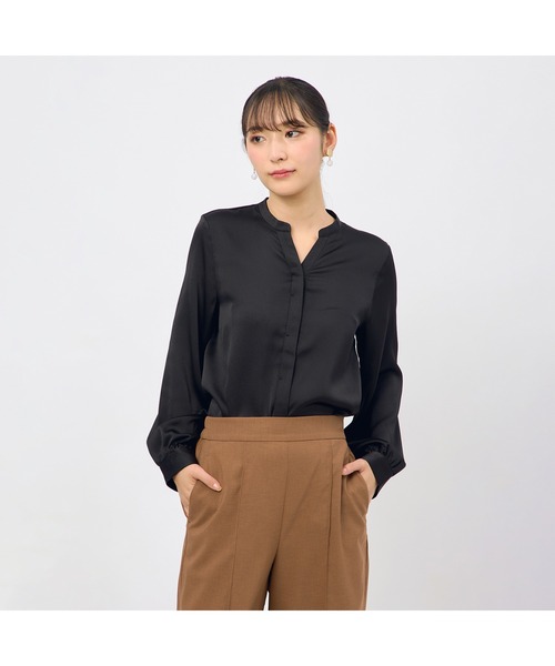 AOYAMA（アオヤマ）の「華やかさが目を引く微光沢素材!取り外しタイ付ブラウス（シャツ/ブラウス・レディース・ブラック/サックスブルー/ホワイト/ピンク・S/M/L/LL）」の14枚目の写真