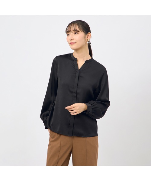 AOYAMA（アオヤマ）の「華やかさが目を引く微光沢素材!取り外しタイ付ブラウス（シャツ/ブラウス・レディース・ブラック/サックスブルー/ホワイト/ピンク・S/M/L/LL）」の15枚目の写真