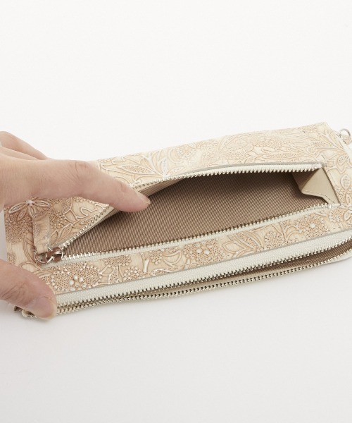 ARUKAN アルカン クレア レザーパールフラワー L字ファスナー長財布