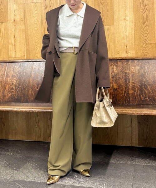 NOLLEY’S Sophi(ノーリーズソフィ)の「ウォッシャブルピーチツイルラップワイドパンツ(その他パンツ・レディース・オフホワイト/オリーブ/チャコールグレー・34/36/38)」の9枚目の写真