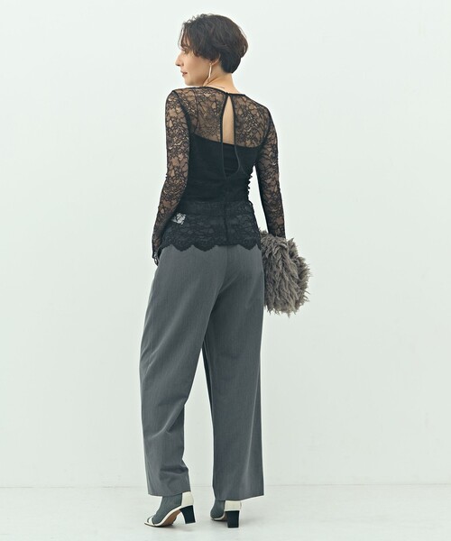 NOLLEY’S Sophi(ノーリーズソフィ)の「ウォッシャブルピーチツイルラップワイドパンツ(その他パンツ・レディース・オフホワイト/オリーブ/チャコールグレー・34/36/38)」の20枚目の写真