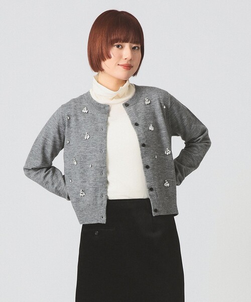 Ray BEAMS（レイビームス）の「ビジュー クルーネック カーディガン [手洗い可]（カーディガン/ボレロ・レディース・シルバー/ブラック・ONE SIZE）」の6枚目の写真