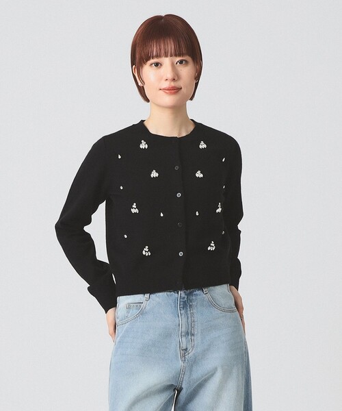 Ray BEAMS（レイビームス）の「ビジュー クルーネック カーディガン [手洗い可]（カーディガン/ボレロ・レディース・シルバー/ブラック・ONE SIZE）」の10枚目の写真