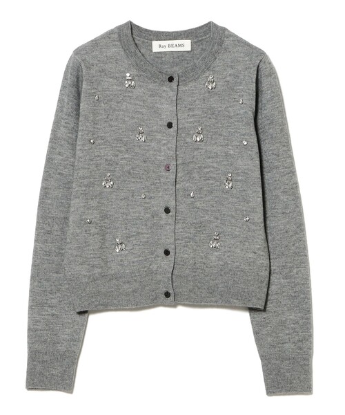 Ray BEAMS（レイビームス）の「ビジュー クルーネック カーディガン [手洗い可]（カーディガン/ボレロ・レディース・シルバー/ブラック・ONE SIZE）」の11枚目の写真