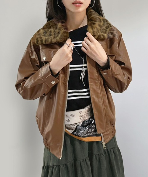 レオパード柄ブラウンレザージャケット アットマーベラス At Marvelous ジャケット ライダース ブルゾン