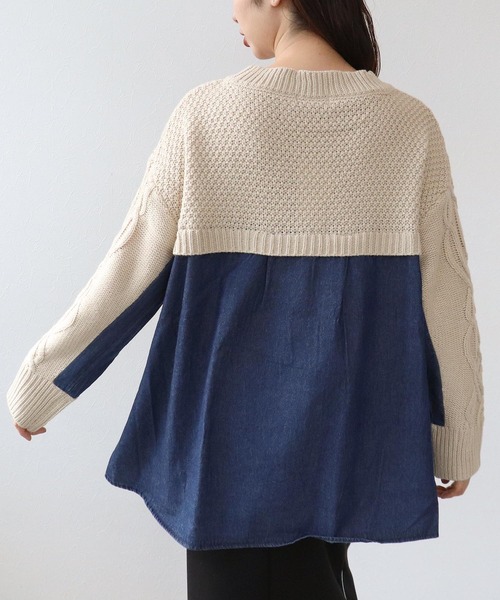Cepica（セピカ）の「デニムコンビＡラインニットプルオーバー（ニット/セーター・レディース・チャコールグレー/ベージュ・FREE）」の5枚目の写真