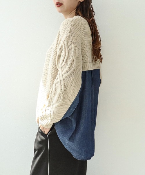 Cepica（セピカ）の「デニムコンビＡラインニットプルオーバー（ニット/セーター・レディース・チャコールグレー/ベージュ・FREE）」の9枚目の写真