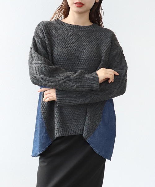 Cepica（セピカ）の「デニムコンビＡラインニットプルオーバー（ニット/セーター・レディース・チャコールグレー/ベージュ・FREE）」の10枚目の写真