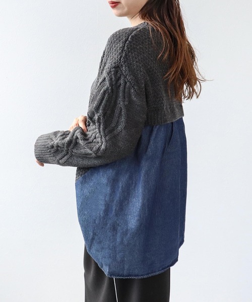 Cepica（セピカ）の「デニムコンビＡラインニットプルオーバー（ニット/セーター・レディース・チャコールグレー/ベージュ・FREE）」の11枚目の写真