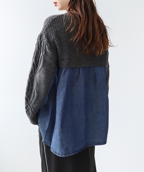 Cepica（セピカ）の「デニムコンビＡラインニットプルオーバー（ニット/セーター・レディース・チャコールグレー/ベージュ・FREE）」の12枚目の写真
