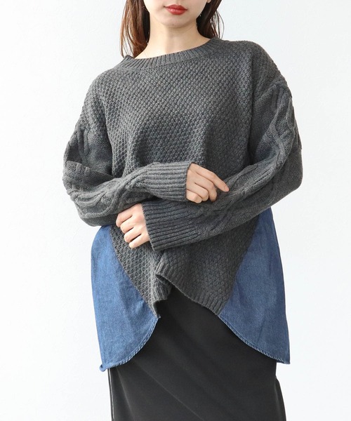 Cepica（セピカ）の「デニムコンビＡラインニットプルオーバー（ニット/セーター・レディース・チャコールグレー/ベージュ・FREE）」の13枚目の写真