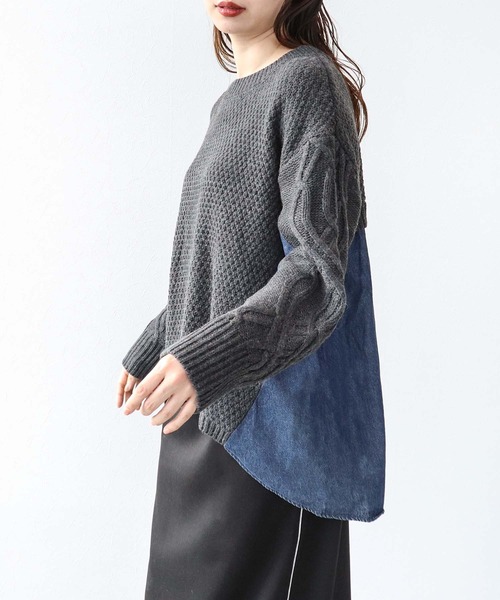 Cepica（セピカ）の「デニムコンビＡラインニットプルオーバー（ニット/セーター・レディース・チャコールグレー/ベージュ・FREE）」の14枚目の写真