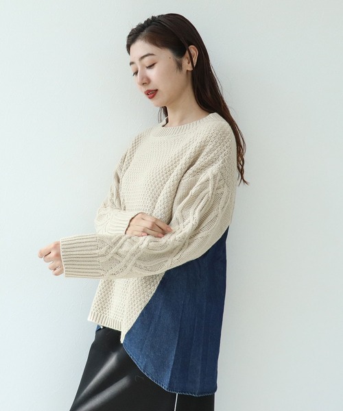 Cepica（セピカ）の「デニムコンビＡラインニットプルオーバー（ニット/セーター・レディース・チャコールグレー/ベージュ・FREE）」の8枚目の写真