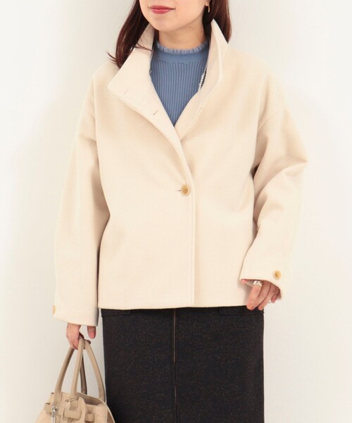 セール】ウーレットヘリンボンスタンドショートコート（テーラード