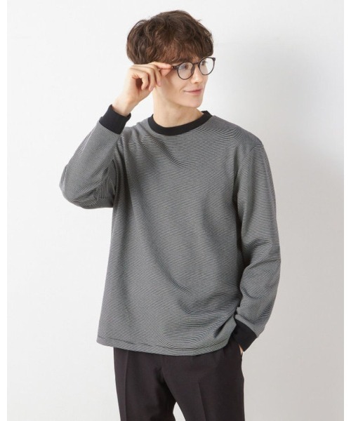 SUIT SELECT（スーツセレクト）の「【RBC/長袖】ボーダーシャツ（Tシャツ/カットソー・メンズ・ブラック/グレー/ネイビー・MEDIUM/LARGE/X-LARGE）」の2枚目の写真